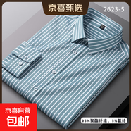 春夏季薄款長(cháng)袖襯衫中年男短袖襯衣上衣格子大碼條紋襯衣爸爸夏裝 2623-5長(cháng)袖 XL (41)