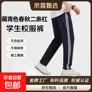 冰絲學(xué)生校服褲子藏青色兩條杠中小學(xué)生直筒運動(dòng)深藍校褲夏季薄款 藏青-雙條杠秋款校褲 175 (2XL)
