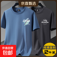 啄木鳥(niǎo)（TUCANO）夏季正肩潮男衣服短袖t恤男生圓領(lǐng)純棉寬松全棉印花打底體 小CH霧藍色+小山丘鐵灰色 XL 建議130-145斤