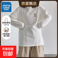 真維斯【純棉舒適】打底衫女秋冬季2025新款美式長(cháng)袖t恤寬松內搭 國風(fēng)鶴左X白色 M