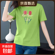 純棉短袖t恤女裝夏季寬松顯瘦圓領(lǐng)半袖打底體恤衫學(xué)生百搭上衣604 草綠郁金香 XL 【建議115-125斤】