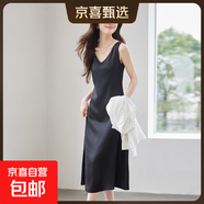 高級醋酸緞面吊帶連衣裙女夏2025新款氣質(zhì)輕奢休閑無(wú)袖背心長(cháng)裙 黑色（單件連衣裙） XL