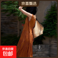 手工百褶裙子夏季女吊帶背心裙高級感長(cháng)裙女裝法式連衣裙 栗色 均碼