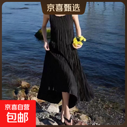 手工百褶裙子夏季女吊帶背心裙高級感長(cháng)裙女裝法式連衣裙 黑色 均碼