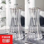 特大號輕奢創(chuàng  )意簡(jiǎn)約玻璃花瓶透明水養鮮花北歐ins風(fēng)客廳插花擺件 【透明描金兩個(gè)裝】28高太陽(yáng)花