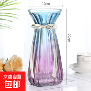 歐式創(chuàng  )意水培透明彩色束腰款玻璃花瓶百合玫瑰鮮花干花插花瓶擺件 【送絲帶】22高收腰蘭紫一個(gè)