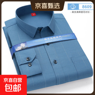 春夏薄款男士長(cháng)袖襯衫中老年條紋商務(wù)休閑大碼寬松爸爸裝襯衣上衣 8609 XL (41)
