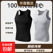 【100%純棉】男士背心運動(dòng)跨欄工字背心健身彈性?xún)却钅泻股浪募究?黑色+灰色 兩件裝 2XL 體重【140-165斤】