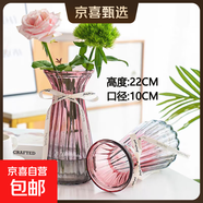 歐式創(chuàng  )意水培透明彩色束腰款玻璃花瓶百合玫瑰鮮花干花插花瓶擺件 【兩個(gè)裝】22高收腰紅灰送絲帶