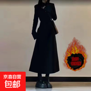 長(cháng)袖連衣裙子黑色御姐法式高級感秋冬季內搭打底襯衫裙女2025新款 黑色連衣裙加絨加厚 M