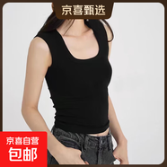 修身顯瘦吊帶背心女2025年夏季新款百搭大碼胖MM無(wú)袖短款打底上衣 K10-黑色 2XL 建議體重130-150斤