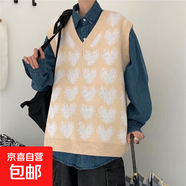 毛衣背心男春秋慵懶風(fēng)2021新款森系馬甲學(xué)院風(fēng)外穿套頭針織衫上衣 杏色 M