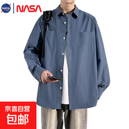 NASALIKE2025闊版寬松條紋襯衫男薄款外穿外套 雙口袋襯衣 C2583-藍色襯衫【NASA】 2XL 【175-190CM/160-190斤】