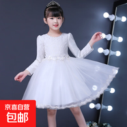 女童裝公主裙韓版2025秋冬款長(cháng)袖網(wǎng)紗禮服裙3-13歲兒童寶寶裙子 白色 160 160cm