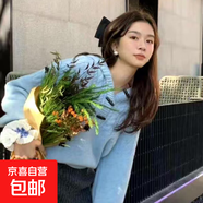 牛角扣編織麻花毛衣女秋冬帶帽子慵懶寬松套頭外穿加厚連帽針織衫 4647藍色 XL  【建議121斤-135斤】