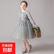 女童公主裙禮服2025秋冬新款韓版長(cháng)袖兒童蓬蓬紗主持人演出服裙子 灰色 110 110cm