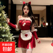 圣誕服裝秋冬季連衣裙性感修身大碼包臀裙兔女郎制服新年戰袍套裝 紅色套裝+白色蕾絲絲襪【E白】 均碼【80-130斤】