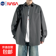 NASALIKE2025闊版寬松條紋襯衫男薄款外穿外套 雙口袋襯衣 C2583-深灰襯衫【NASA】 XL 【175-185CM/145-165斤】