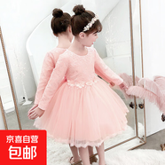 女童裝公主裙韓版2025秋冬款長(cháng)袖網(wǎng)紗禮服裙3-13歲兒童寶寶裙子 粉色【加絨】 150 150cm