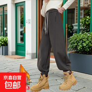 女童運動(dòng)褲秋冬2025新款女大童兒童哈倫褲寬松衛褲女孩加絨褲子潮 深灰色加絨 150