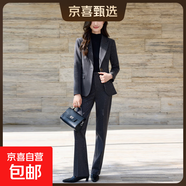 毛呢西裝外套女秋冬2025新款職場(chǎng)氣質(zhì)休閑高級感亮片通勤西服套裝 灰色外套+西褲 M (建議88-98斤左右)