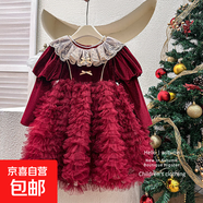 女童圣誕絲絨蛋糕裙2025冬季新款蕾絲蓬蓬紗裙復古加絨公主連衣裙 圣誕甜心&復古紅絲絨蓬蓬裙 110