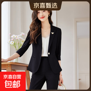 小西裝套裝女2025夏新款高檔韓版氣質(zhì)女神范休閑西服職業(yè)女褲套裝 黑色外套+西褲（Ki966） M