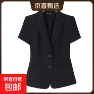 短袖西裝套裝女夏季小個(gè)子面試工裝前臺經(jīng)理正裝西服外套工作服薄 黑色（單件外套） 4XL