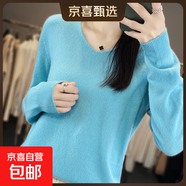 2025新款V領(lǐng)打底衫女內搭針織衫秋冬毛衫秋冬時(shí)尚百搭寬松毛衣 湖藍色 2XL