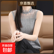 法式時(shí)尚花邊領(lǐng)背心女夏季網(wǎng)紗半高領(lǐng)打底衫洋氣蕾絲內搭無(wú)袖上衣 灰色 均碼 建議80-135斤