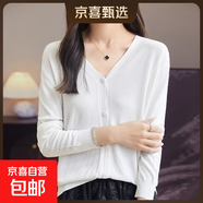 【防曬開(kāi)衫】夏季新款v領(lǐng)女裝長(cháng)袖寬松針織外套空調衫RY341-X 白色 L 100-120