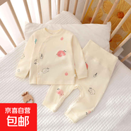 嬰兒睡衣純棉秋衣秋褲春秋季高腰護肚新生兒分體套裝寶寶冬季打底 粉色小鳥(niǎo) 80