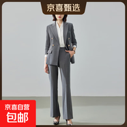 職業(yè)西裝套裝女2025秋季新款高級感職場(chǎng)通勤正裝氣質(zhì)長(cháng)袖西服外套 灰色外套+微喇叭褲 M (建議88-98斤左右)