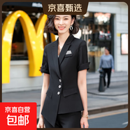 職業(yè)裝西裝套裝女時(shí)尚氣質(zhì)個(gè)性短袖酒店工作服西服職業(yè)套裝正裝 黑色（單件外套） M