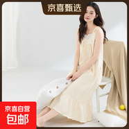 7A純棉睡裙女夏季性感吊帶裙無(wú)袖背心寬松大碼孕婦睡衣連衣裙 Z33009 L