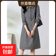 2025新款夏季時(shí)尚翻領(lǐng)減齡寬松顯瘦格子襯衫連衣裙女裝 黑白格 2XL 115-130斤