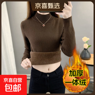 秋冬加絨毛衣女加厚一體絨內搭大碼半高領(lǐng)套頭打底針織衫保暖上衣 咖啡色【中領(lǐng)款】  【加厚一體絨】 L 105-115斤