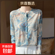 2025春夏圓領(lǐng)針織開(kāi)衫女新款外搭空調衫毛衣外套/RWM14-X 水云藍 L 105-120斤