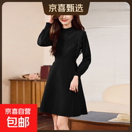 針織連衣裙韓版修身顯瘦中長(cháng)款內搭打底蕾絲毛衣裙針織裙HMQZ683 黑色 M