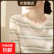 鏤空條紋短袖針織衫薄款2025新款提花圓領(lǐng)挑孔上衣/SMYAD293-X 圖片色 2XL