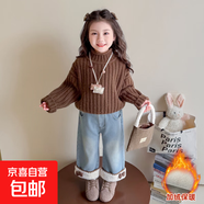 女童棉服冬裝2025新款洋氣寶寶保暖棉襖加絨夾棉外套冬季兒童棉衣 藍色 140 cm