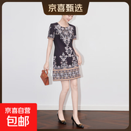 高品質(zhì)定位印花小香風(fēng)端莊A字裙顯瘦氣質(zhì)連衣裙2025夏季新款女裝 黑色 M