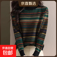 2025最新款秋冬加厚針織打底衫女半高領(lǐng)復古提花洋氣內搭條紋毛衣 黑色 M 【建議95-105斤】