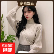 2025年秋冬新款加絨小眾毛衣女百搭復古高領(lǐng)花邊泡泡袖打底針織衫 0051【駝色常規】減齡百搭泡泡袖毛衣 M (推薦【85-100斤】)