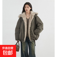 棉服外套女冬季2025新款棉衣加絨加厚派克服小個(gè)子短款羽棉襖絨服 軍綠色 M