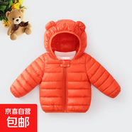 現貨兒童輕薄兔耳朵棉服寶寶短款棉襖男女童連帽棉衣小童嬰兒外套 橘色【無(wú)口袋】 90 cm