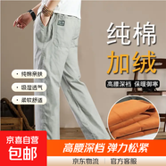 【純棉耐磨】秋冬新款加絨加厚休閑褲寬松直筒男褲子工裝褲長(cháng)褲 淺灰色2223【冬款】 加絨 L 【120-140斤】