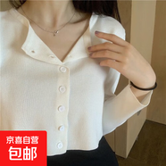 冰爽絲春夏秋針織開(kāi)衫外套女半開(kāi)領(lǐng)外穿長(cháng)袖防曬短款上衣S121 白色 均碼