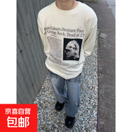涅槃樂(lè )隊復古高街柯本標語(yǔ)圓領(lǐng)毛衣寬松歐美重磅針織衫 米白色 M 建議90-115斤