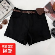 女裝潮牌美式復古辣妹風(fēng)a字靴褲女秋冬2025咖色麂皮絨短褲女 黑色（無(wú)腰帶） M